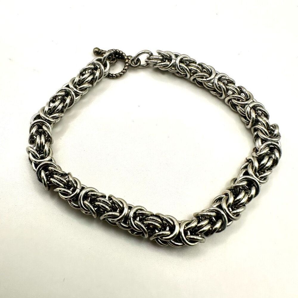 Silver tone Byzantine chain bracelet